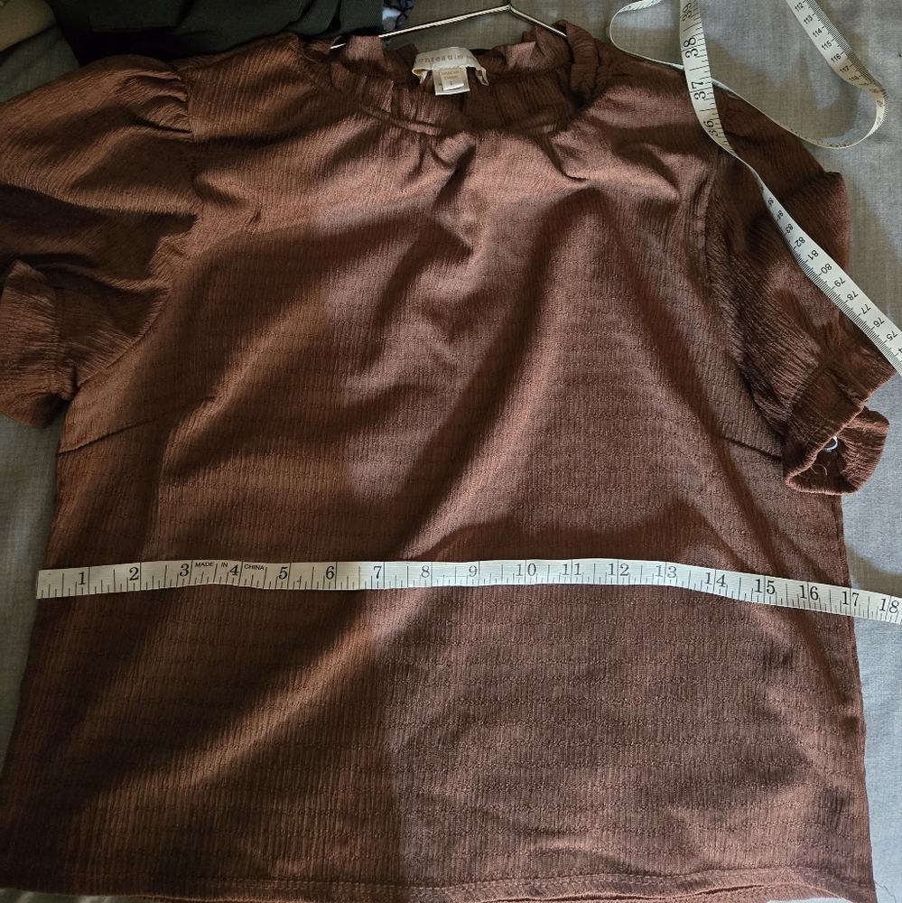 Monteau Brown Ruffled Cropper Blouse Size L - Picture 4 of 6
